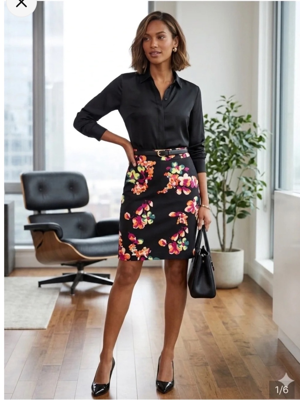 Merona Black Pencil Skirt with Bright Floral Print